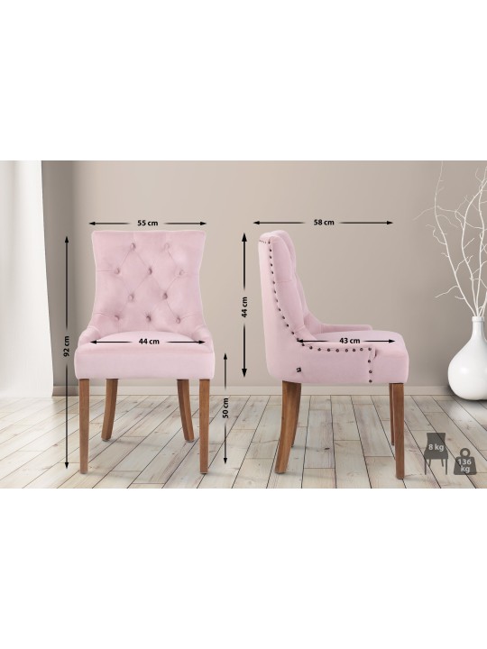 Juego de 4 sillas de comedor Aberdeen terciopelo antiguo-claro, rosa