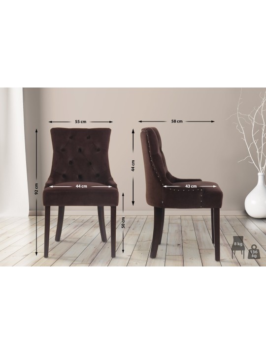 Juego de 4 sillas de comedor Aberdeen terciopelo antiguo, marrón