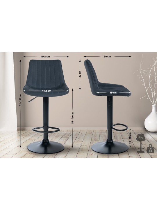 Juego de 2 taburetes de bar Toni tela, gris oscuro