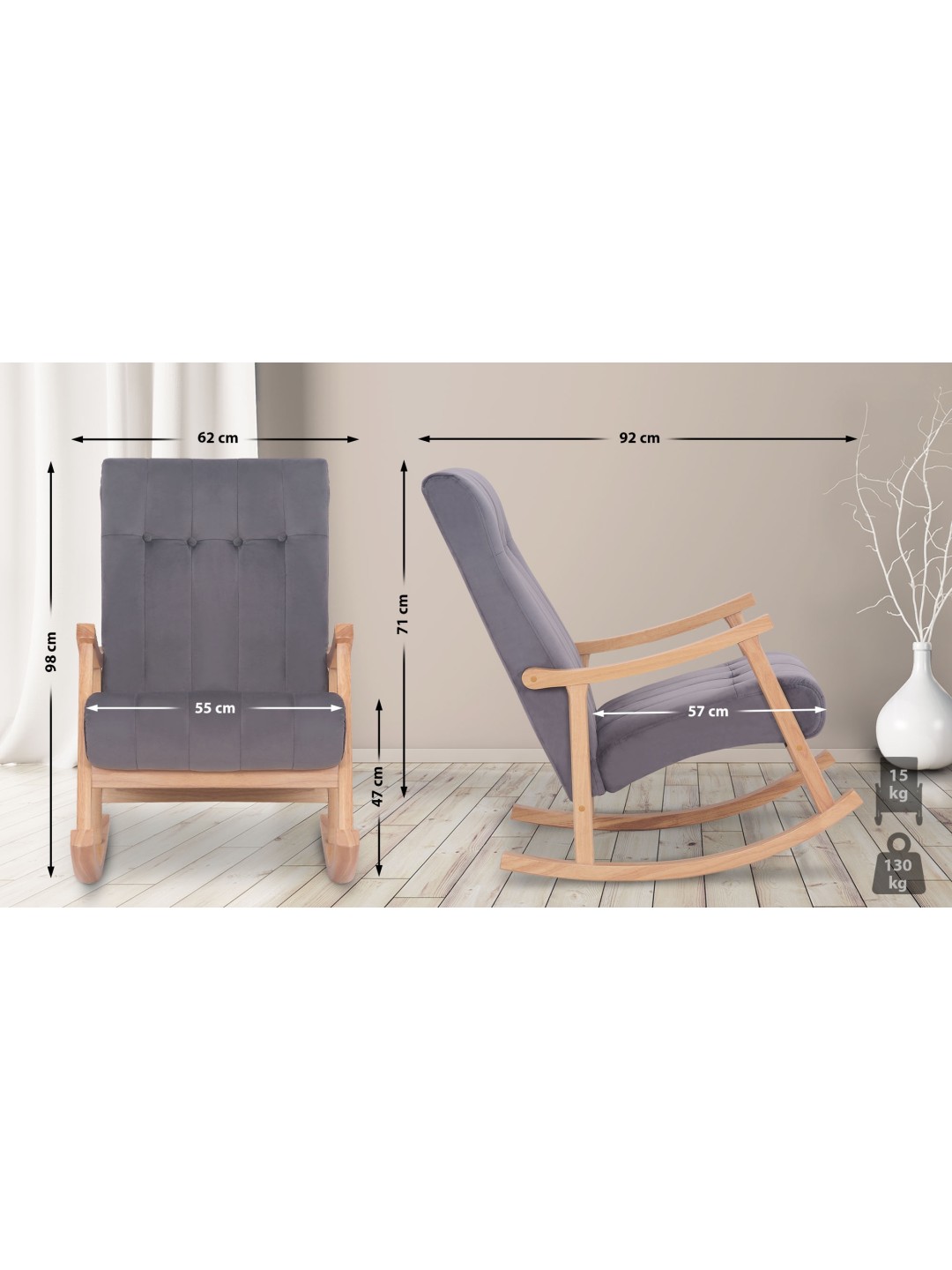 Mecedora Saltillo terciopelo, natura/grau