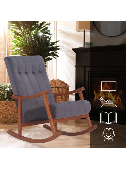 Mecedora Saltillo terciopelo, nogal/gris