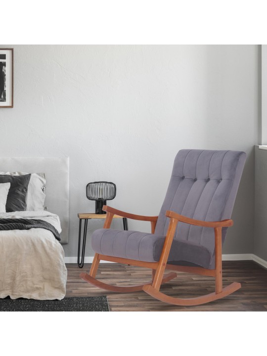 Mecedora Saltillo terciopelo, nogal/gris