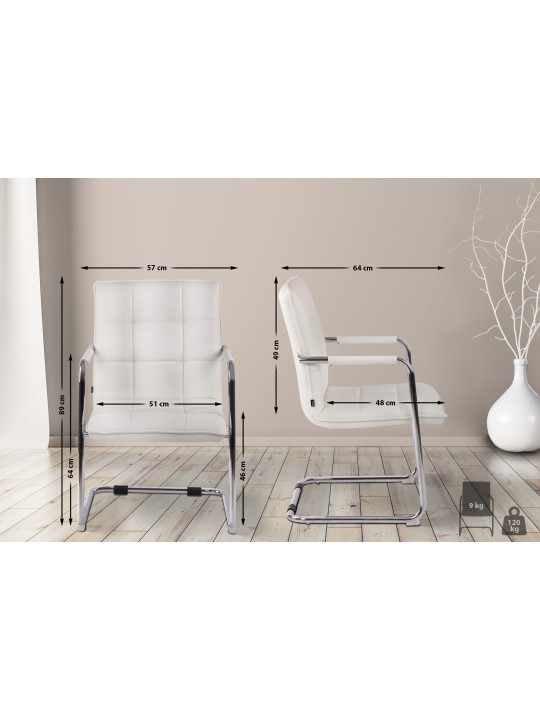 Silla de visita Gandia polipiel cromada, blanco