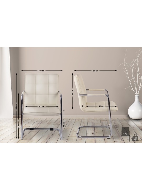 Silla de visita Gandia polipiel cromada, crema