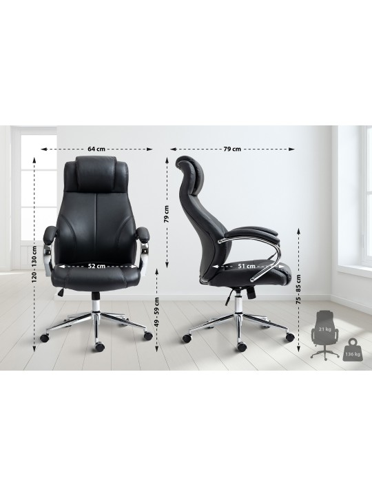 Silla de oficina Salford de cuero genuino, negro