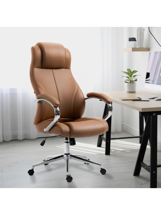 Silla de oficina Salford de cuero genuino, marrón claro