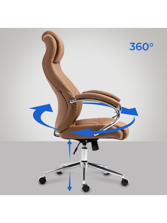 Silla de oficina Salford de cuero genuino, marrón claro