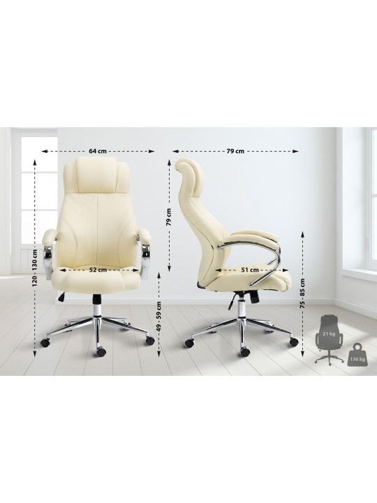 Silla de oficina Salford de cuero genuino, crema