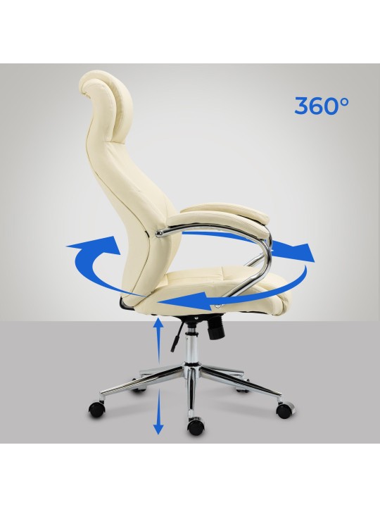 Silla de oficina Salford de cuero genuino, crema