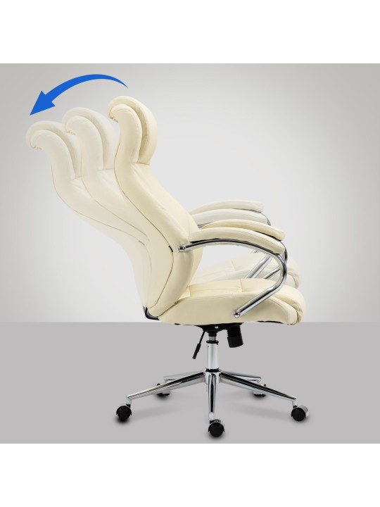 Silla de oficina Salford de cuero genuino, crema