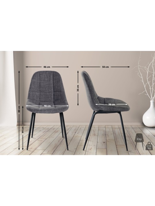 Set de 2 sillas Tom tela, gris claro