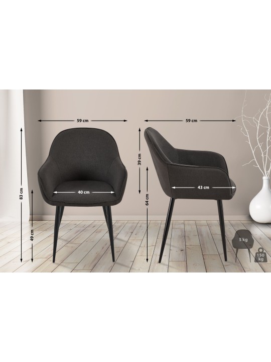 Silla de comedor tela Boise, negro