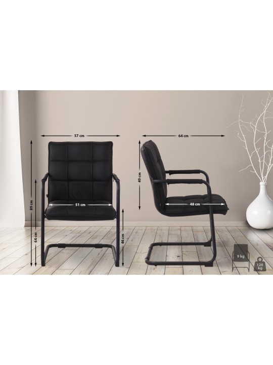 Silla de visita Gandia piel auténtica, negro