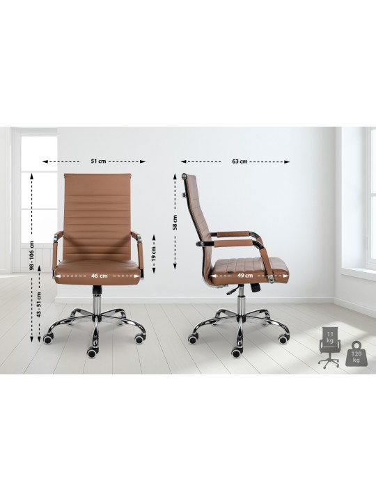 Silla de oficina Amadora piel sintética, marrón claro