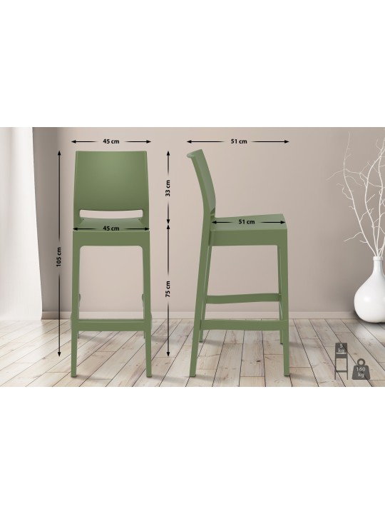 Taburete de bar Maya, oliva Taburete de bar Maya, oliva