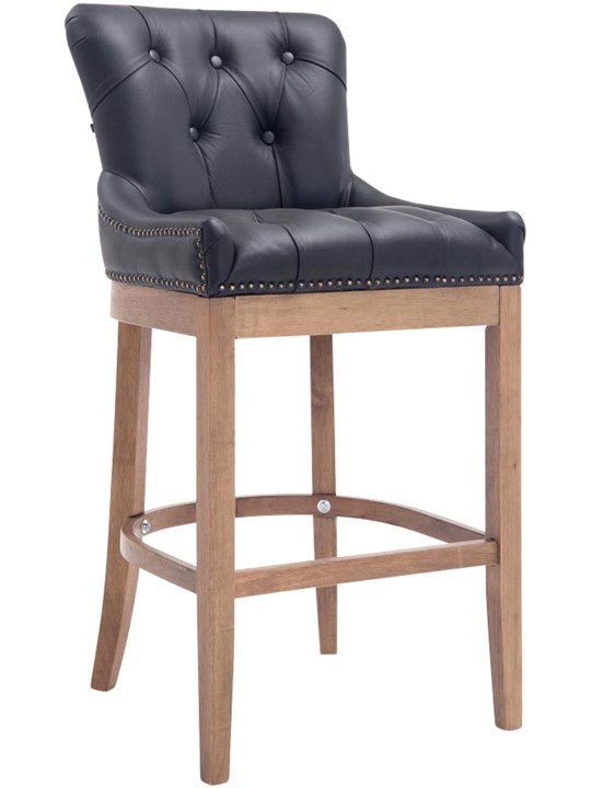 Taburete de bar Lakewood cuero auténtico, luz antigua, negro