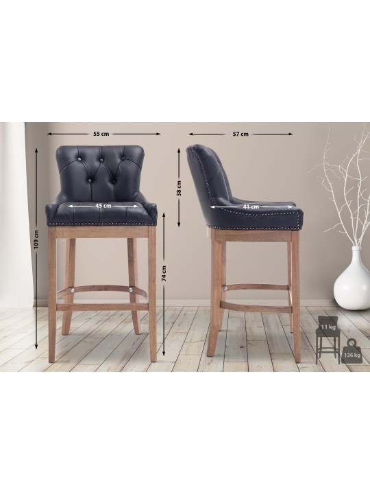 Taburete de bar Lakewood cuero auténtico, luz antigua, negro