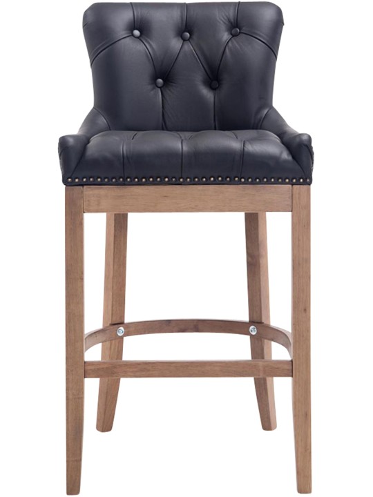 Taburete de bar Lakewood cuero auténtico, luz antigua, negro