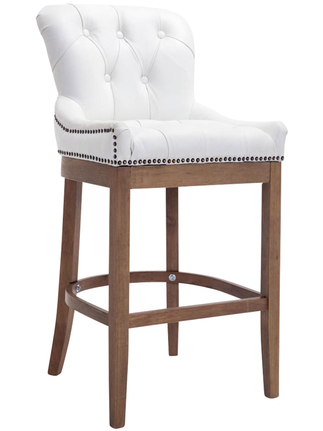 Taburete de bar Lakewood cuero auténtico, luz antigua, blanco