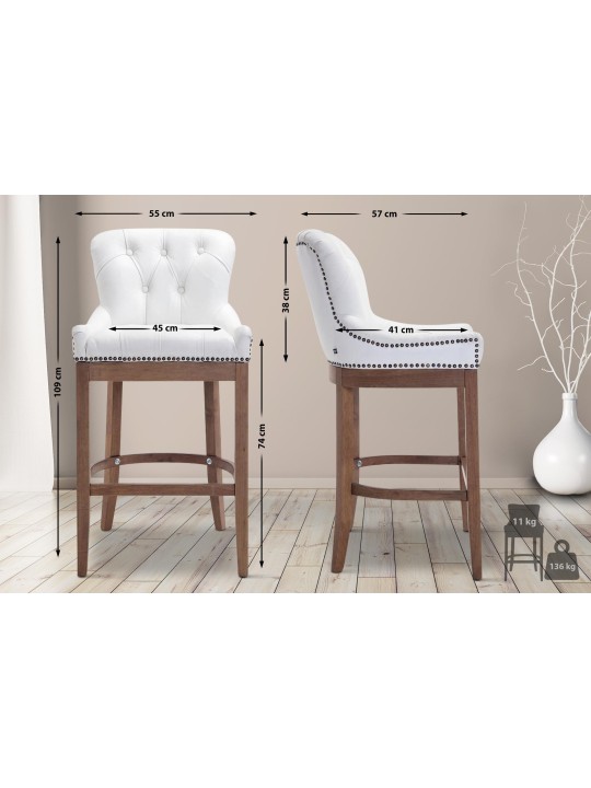 Taburete de bar Lakewood cuero auténtico, luz antigua, blanco