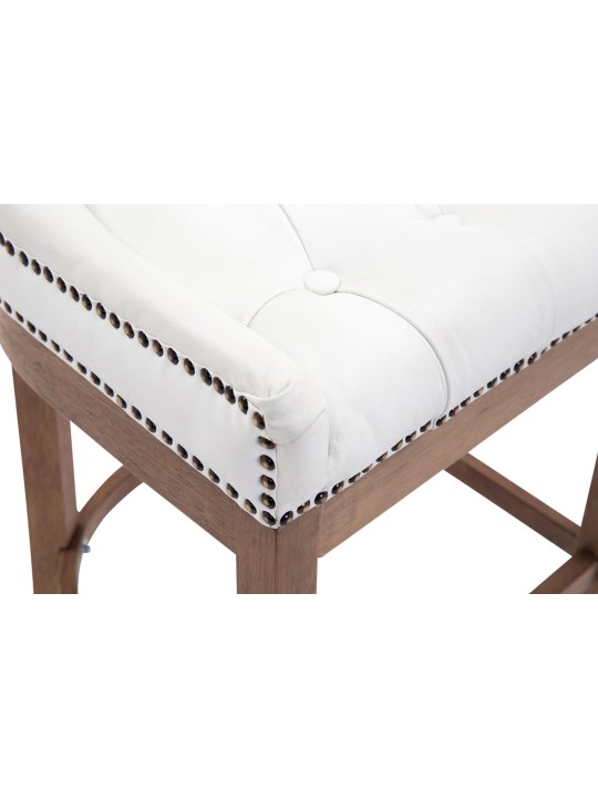 Taburete de bar Lakewood cuero auténtico, luz antigua, blanco