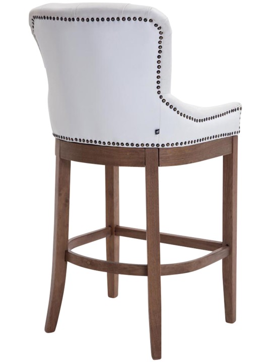 Taburete de bar Lakewood cuero auténtico, luz antigua, blanco
