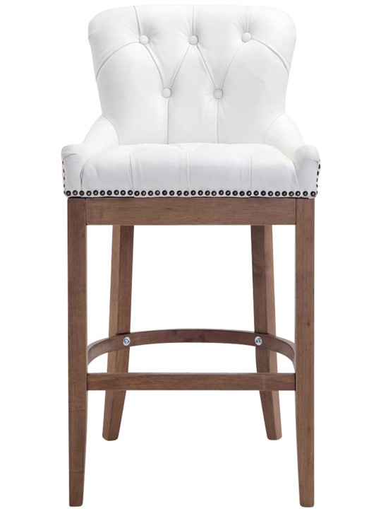 Taburete de bar Lakewood cuero auténtico, luz antigua, blanco