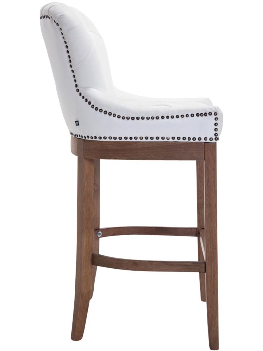 Taburete de bar Lakewood cuero auténtico, luz antigua, blanco