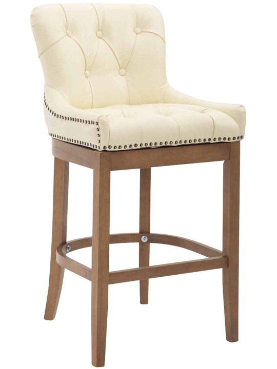 Taburete de bar Lakewood cuero auténtico, luz antigua, crema