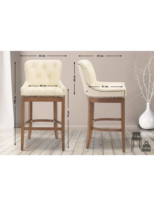 Taburete de bar Lakewood cuero auténtico, luz antigua, crema