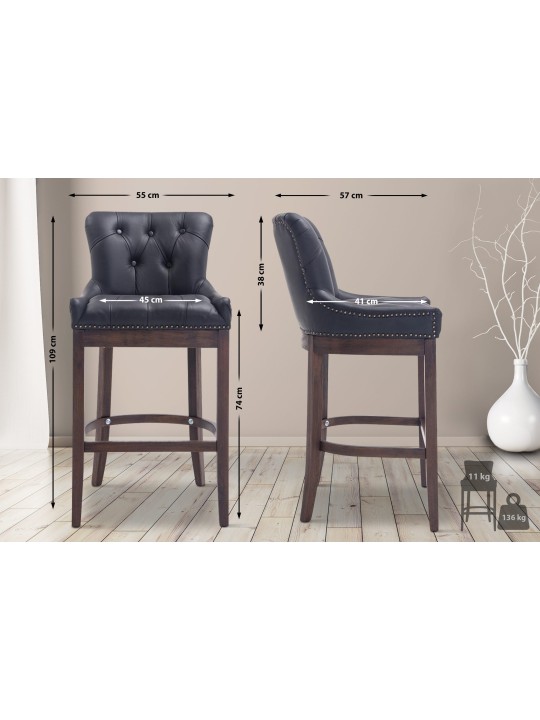 Taburete de bar Lakewood cuero auténtico, antiguo, negro