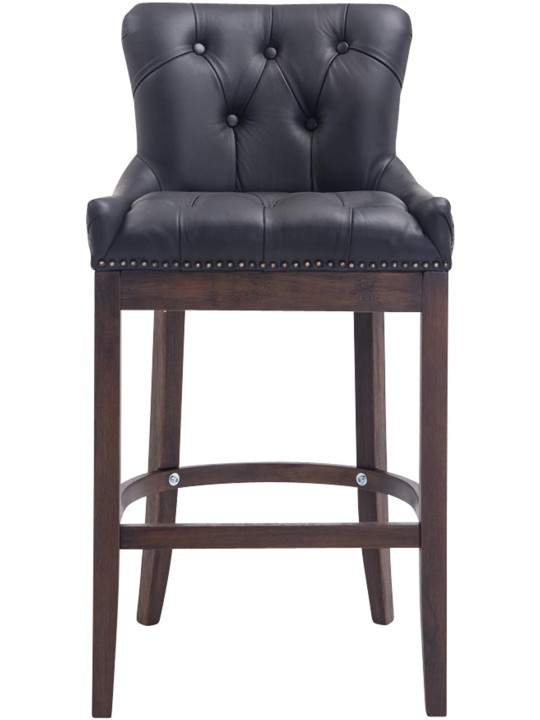 Taburete de bar Lakewood cuero auténtico, antiguo, negro