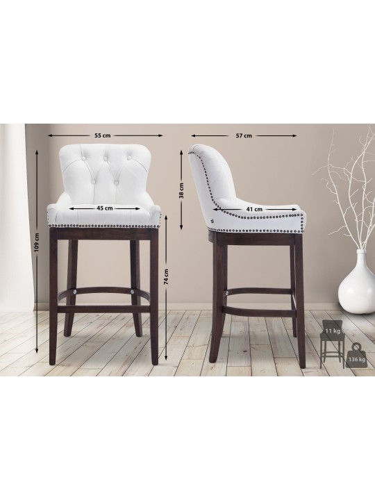 Taburete de bar Lakewood cuero auténtico, antiguo, blanco