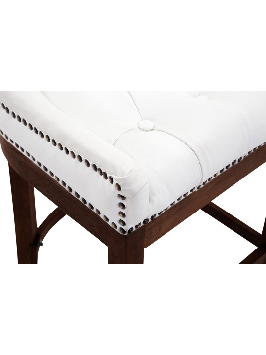 Taburete de bar Lakewood cuero auténtico, antiguo, blanco