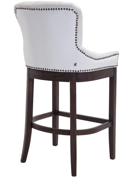 Taburete de bar Lakewood cuero auténtico, antiguo, blanco