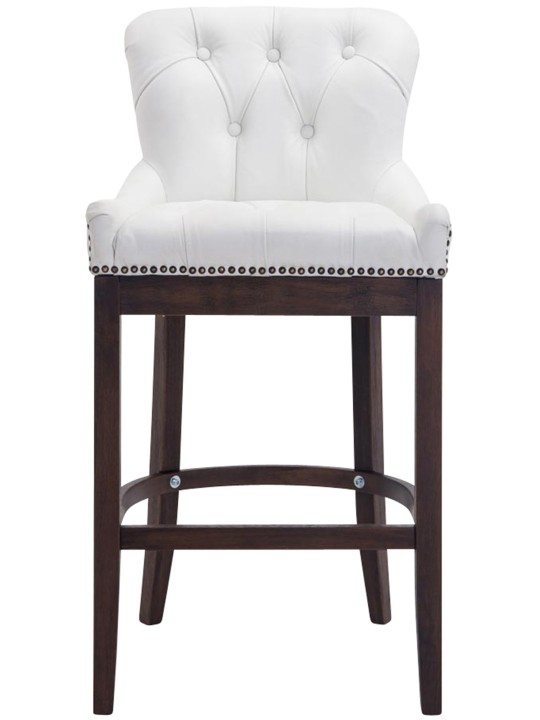 Taburete de bar Lakewood cuero auténtico, antiguo, blanco