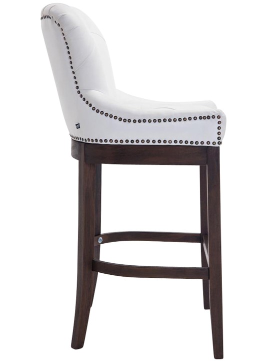 Taburete de bar Lakewood cuero auténtico, antiguo, blanco