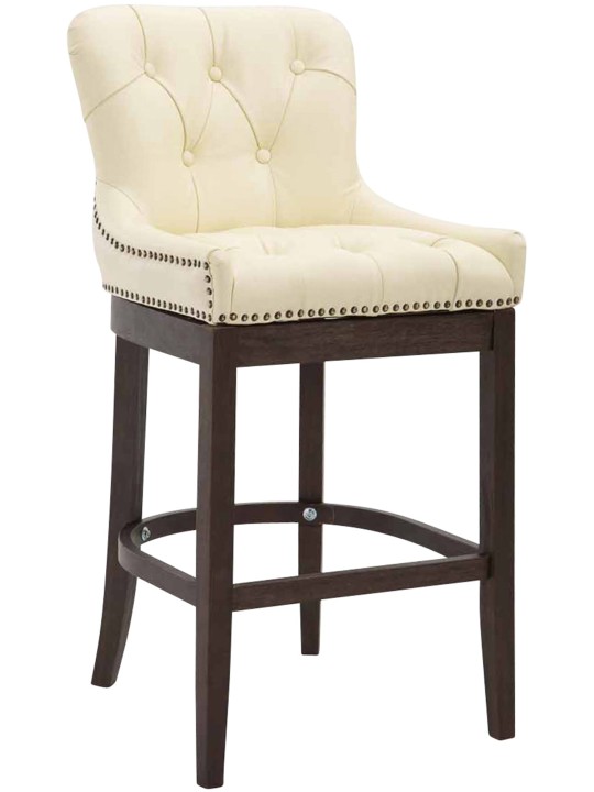 Taburete de bar Lakewood cuero auténtico, antiguo, crema