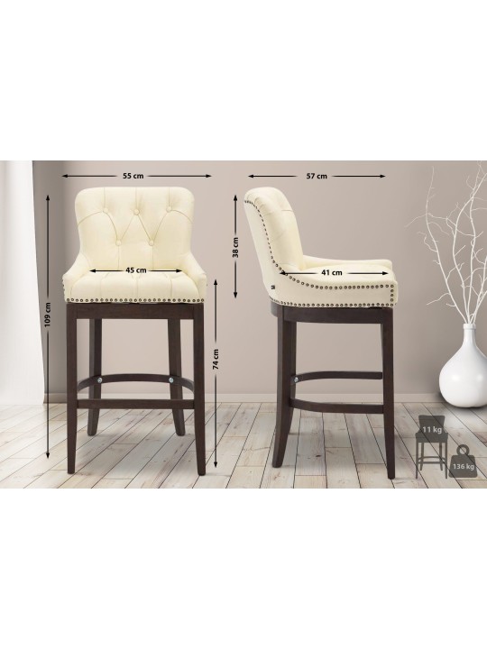 Taburete de bar Lakewood cuero auténtico, antiguo, crema