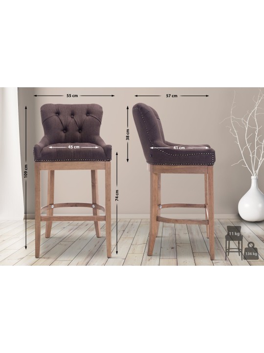 Taburete de bar tela Lakewood, luz antigua, marrón