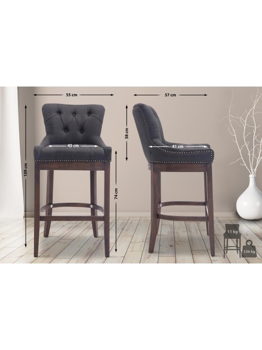 Taburete de bar de tela Lakewood, antiguo, gris oscuro