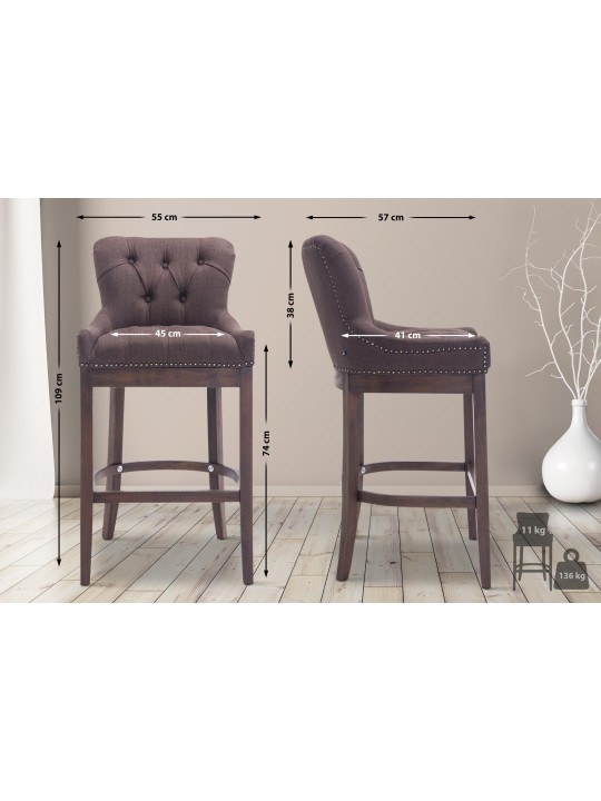 Taburete de bar de tela Lakewood, antiguo, marrón