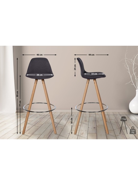 Taburete de bar Corbin tejido redondo natural, gris oscuro