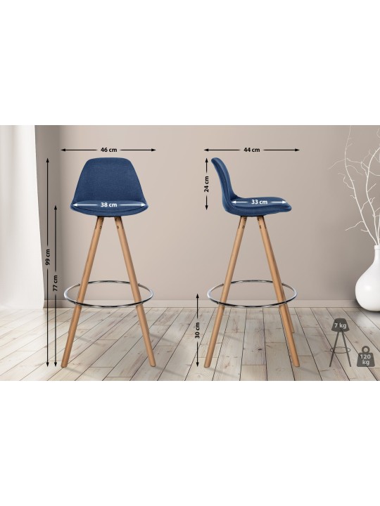 Taburete de bar Corbin tejido redondo natural, azul