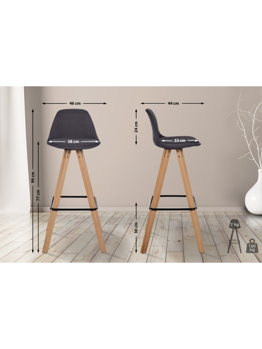 Taburete de bar Corbin tela Square natura, gris oscuro