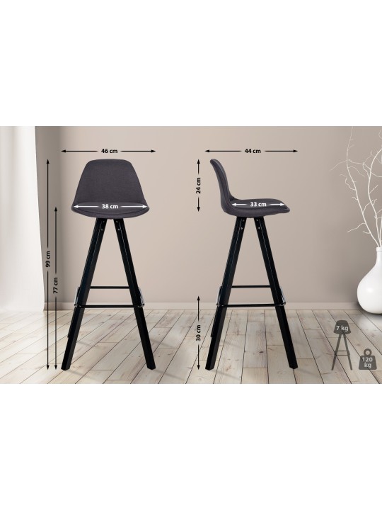 Taburete de bar Corbin tela Cuadrado, gris oscuro