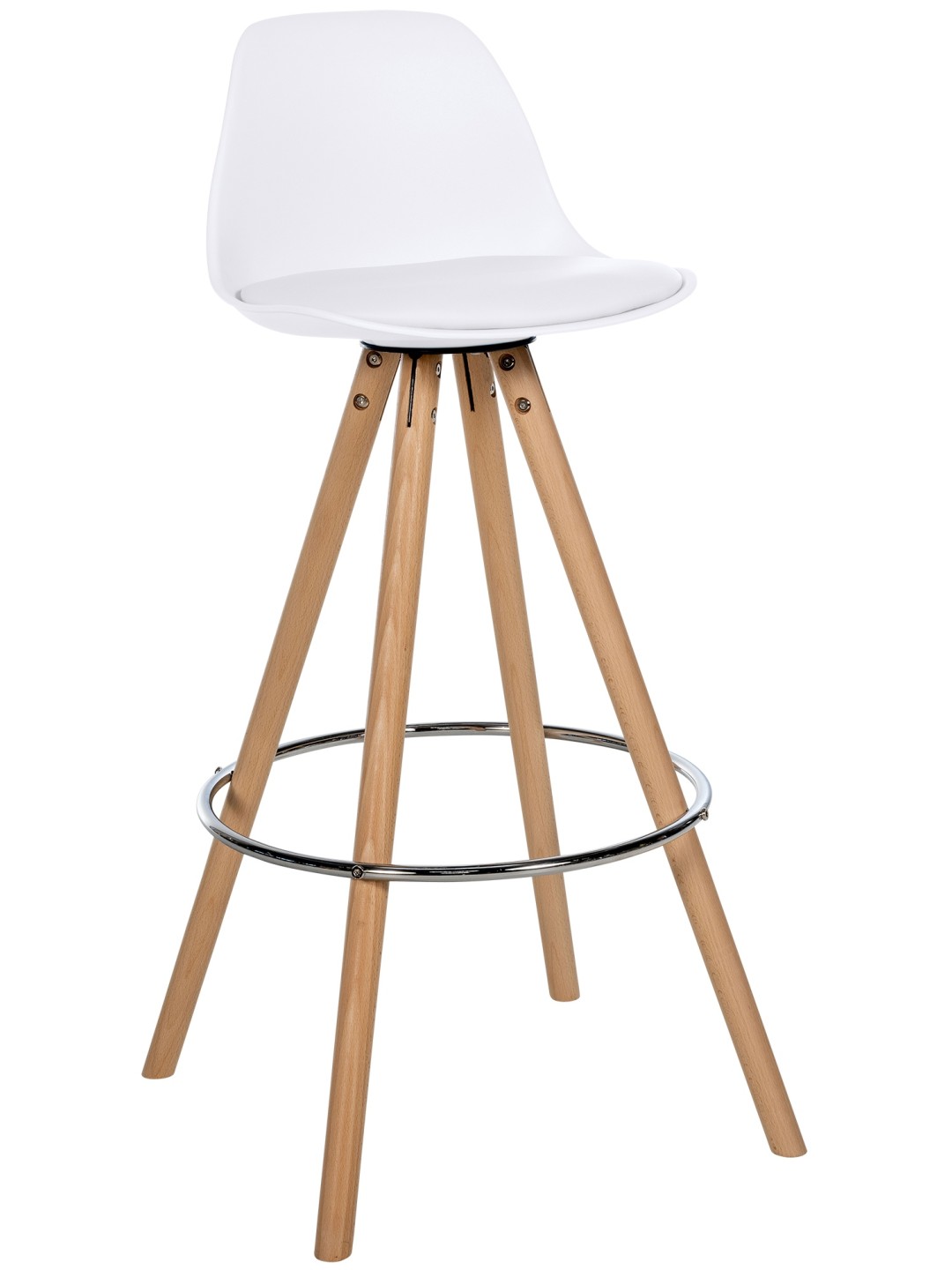 Taburete de bar Corbin redondo de piel sintética natural, blanco