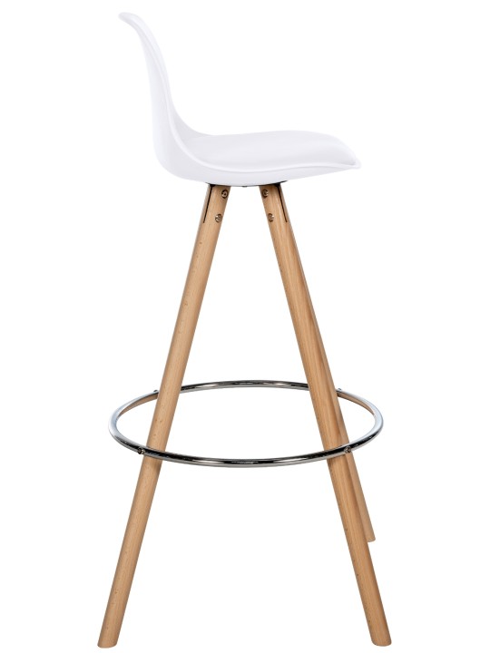 Taburete de bar Corbin redondo de piel sintética natural, blanco