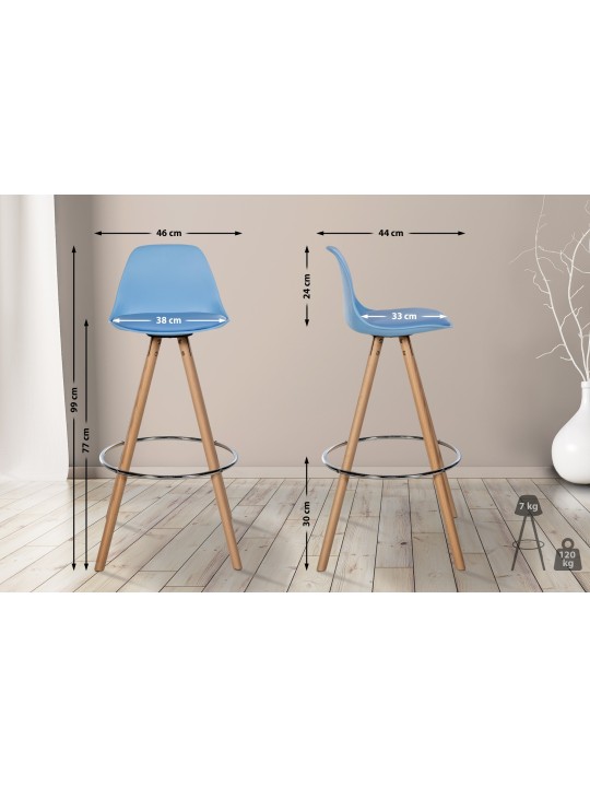 Taburete de bar Corbin redondo de piel sintética natural, azul