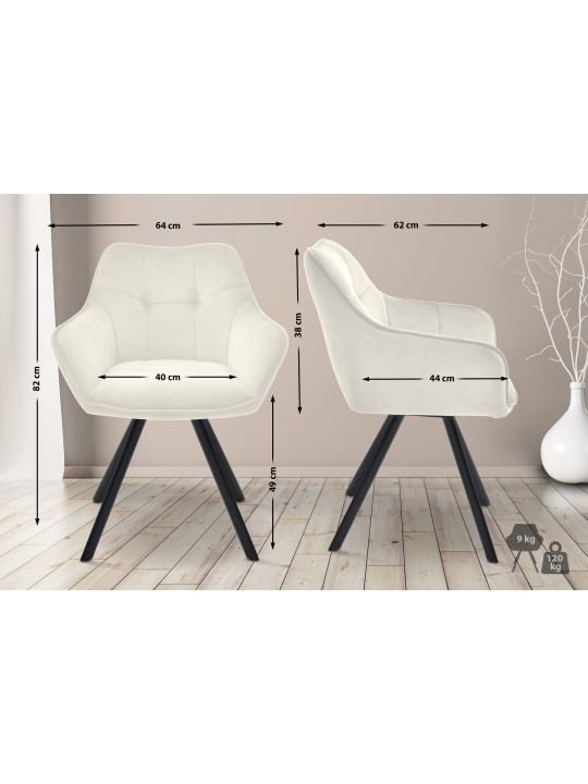 Silla de comedor de terciopelo Scott, crema